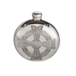 6oz Celtic Cross Round Flask - Pewter.co.uk